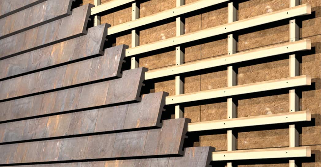 Herkömmliche Dachlattenkonstruktion mit eingehängten CRADLETOP Platten für die Montage ohne Mörtel